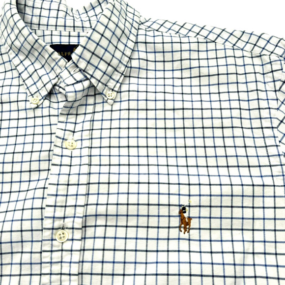 RALPH LAUREN Medium Blue Check Plaid Long Sleeve 100% Cotton Button Up Shirt‎ - Picture 1 of 9